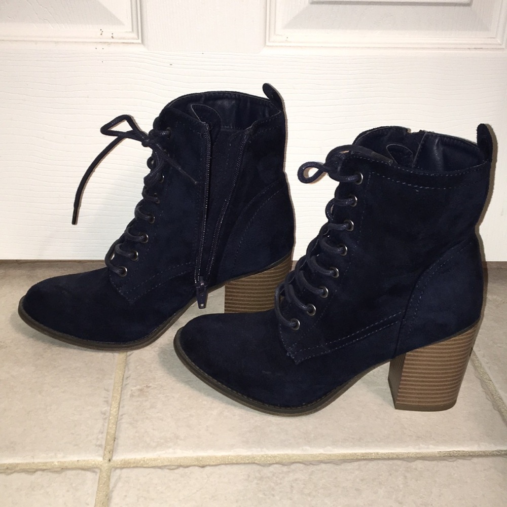 Mossimo navy suede high heel booties from target.